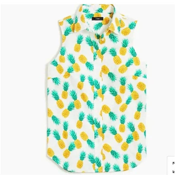 J. Crew Factory Tops - J.‎ Crew Factory Pineapple Fruit Sleeveless Cotton Poplin Shirt Women